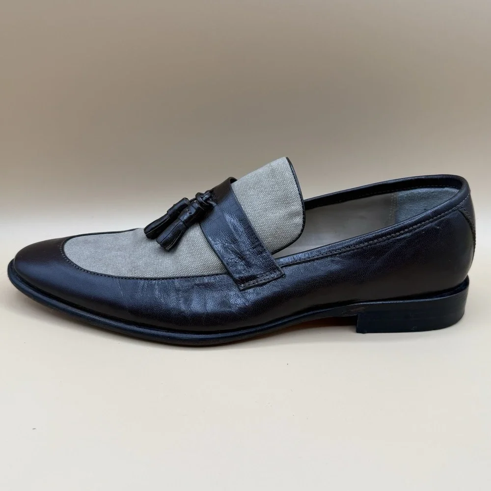 Giorgio Brutini Mens 10.5 Tassel Loafers Brown Leather Canvas Two Tone Resort